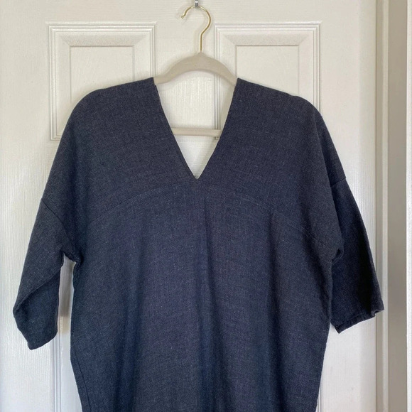 FOG LINEN WORK Gray Dress Shift Lagenlook Boho Peasant Linen Wool One Size Large - Picture 5 of 7